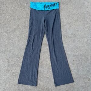 Y2K Aero Blue Cheetah Foldover Waistband Gray Bootcut Flare Yoga Pants MEDIUM